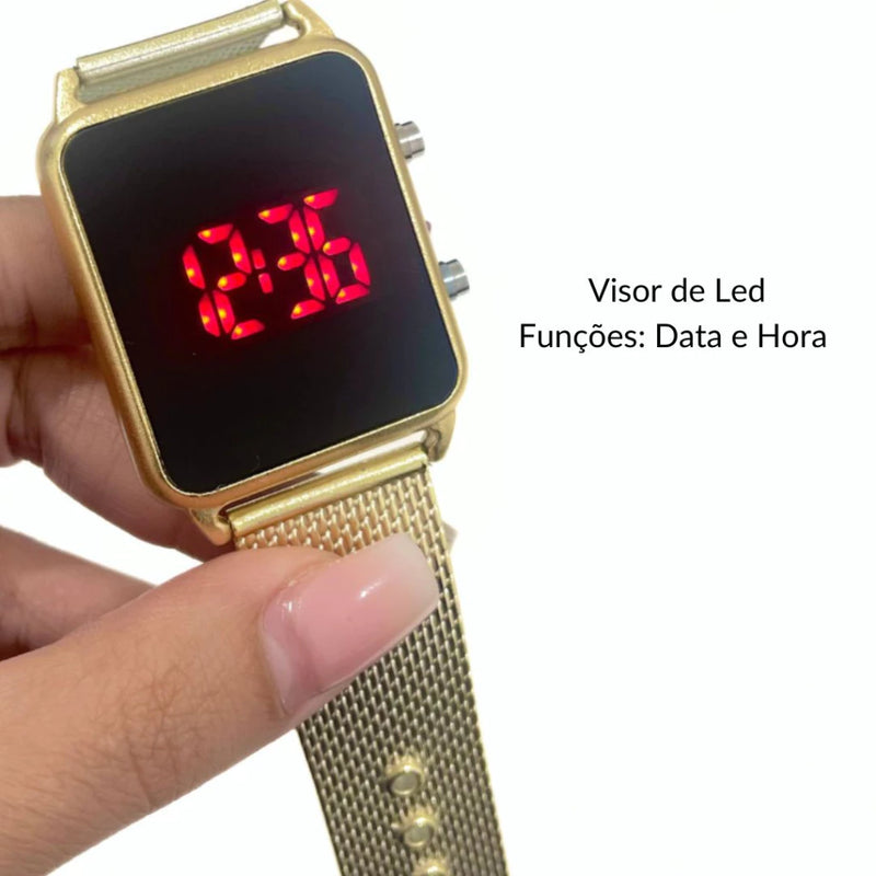Relógio Digital Led De Pulso Feminino Quadrado Com Caixa e Pulseira
